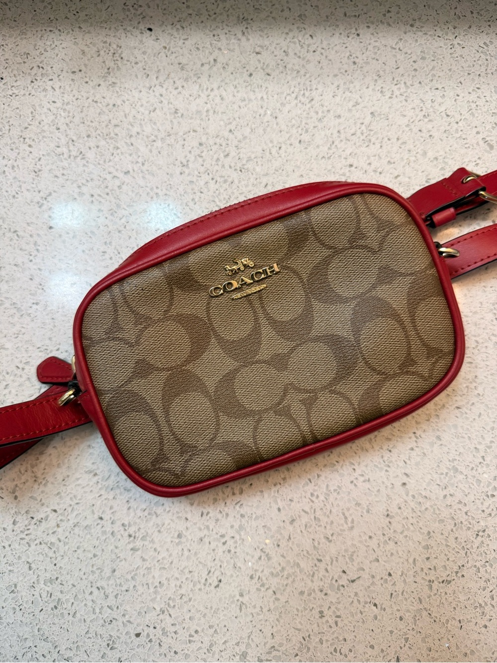 Coach F73951 Convertible Belt Bag Signature Canvas Khaki True Red